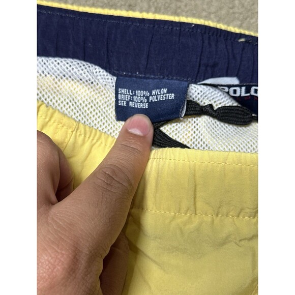 Rare Vintage POLO SPORT Ralph Lauren Logo Yellow Swimming Shorts Trunks 90s Sz M - Picture 5 of 10